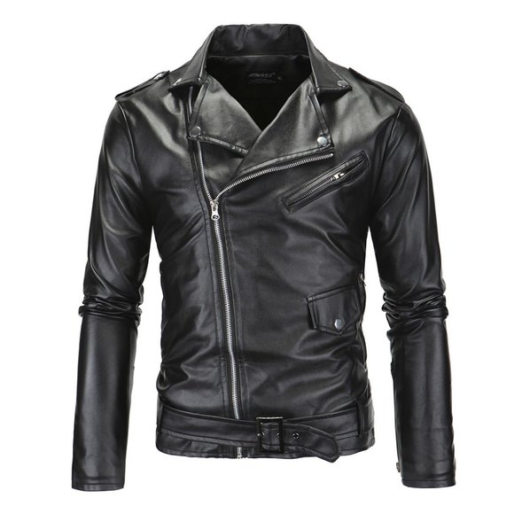 AOWOFS Other - NWT PU Leather Men Motorcycle Jacket Solid black Size XL